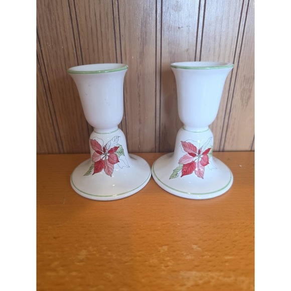 Block Bernarda Other - Block Bernarda Poinsettia Candlesticks Mary Lou Goertzen 1982 Set‎ of 2 Japan